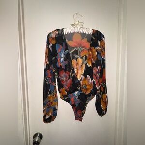 Timing Black and Orange Floral Bodysuit
